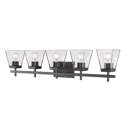 Z-Lite Lauren Vanity, 5-Light, 39 In.W x 6.5 In.L x 8.5 In.H, Matte Black/Clear 819-5V-MB